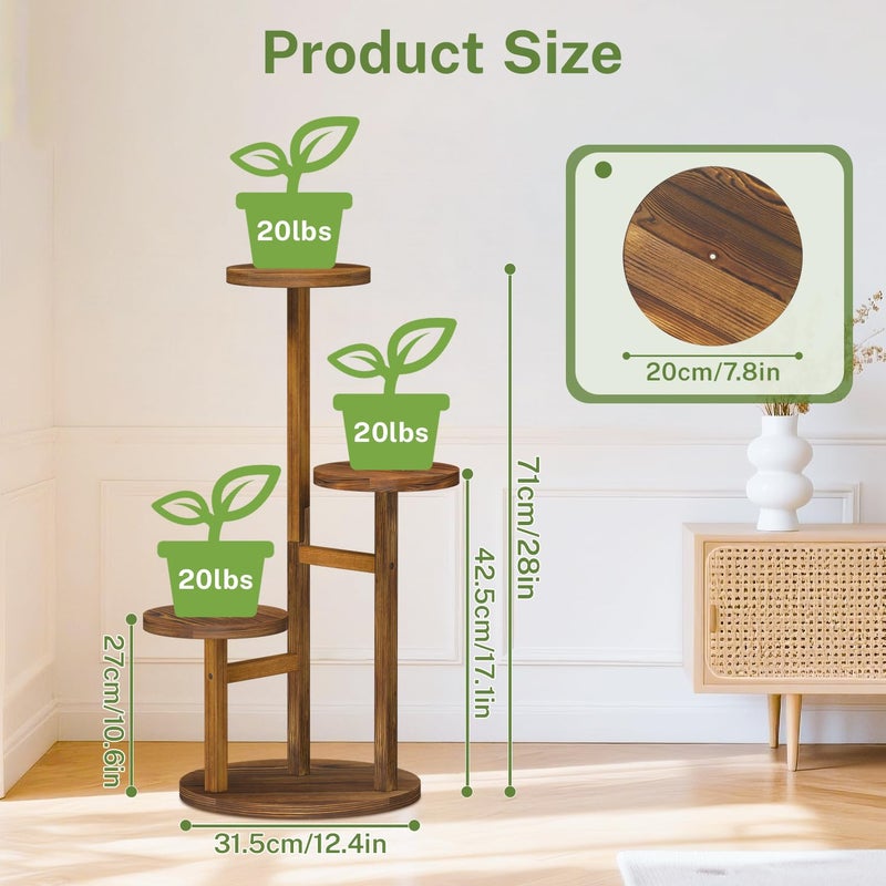 iDavosic.ly 3 Tier Plant Stand Indoor, Tiered Corner Wood Multiple Flower Holder Shelf, Tall Orchid Display Rack for Patio Porch Living Room Balcony Outdoor, Brown - Image 4