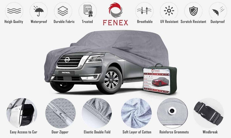 fenex Car Cover [New Nisan Patrol] – All-Weather Protection | Waterproof, UV-Resistant, Dustproof, Breathable | Indoor/Outdoor Use | Door Zipper & Mirror Pockets | Fits SUV cars (538 × 198 × 177 cm) - Image 5