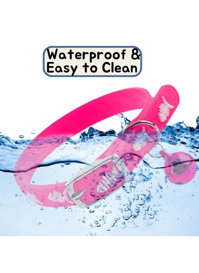 Sage Square 'S Multicolored Adjustable Rubber Silicone Cat Collar With Bell | Where Training Meets Style In A Vibrant Feline Design | Durable Rubber Silicone Promises Lasting Wear (Pink)  - Image 2
