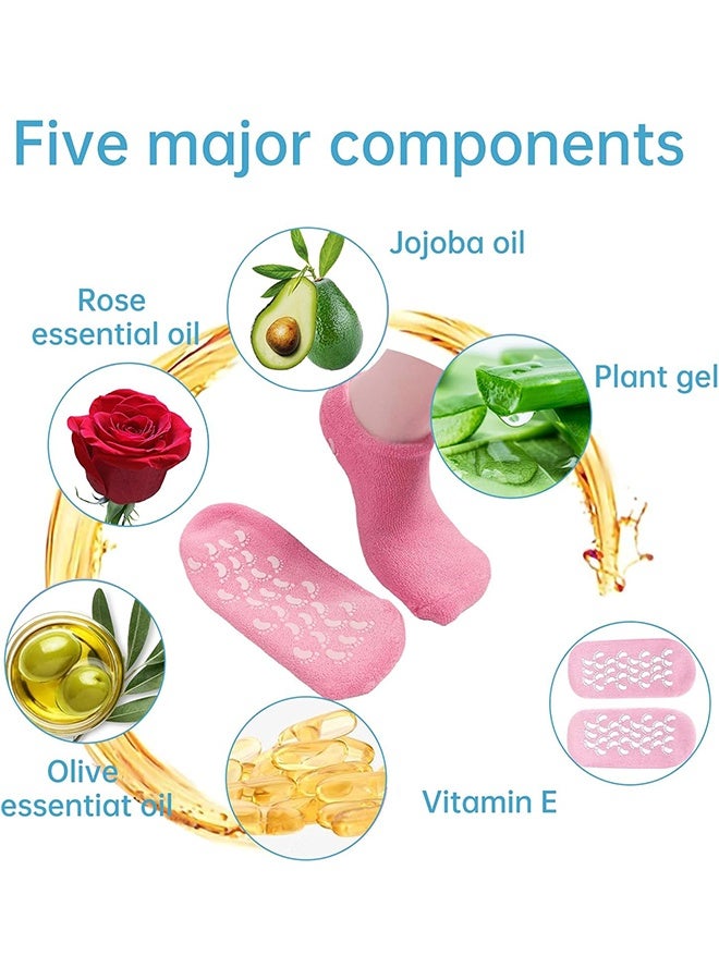 2 Pairs Moisturizing Gel Socks for Repairing and Softening Dry Cracked Feet Soft Spa Socks With Essential Oils and Vitamins Blue Pink - Image 2