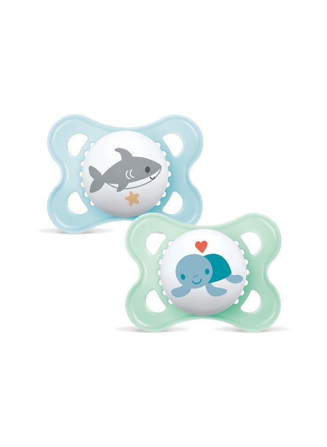 Mam Baby Original Silicone Pacifier - 2-6 M | Sealife Blue & Green  - Pack of 2 - Image 1
