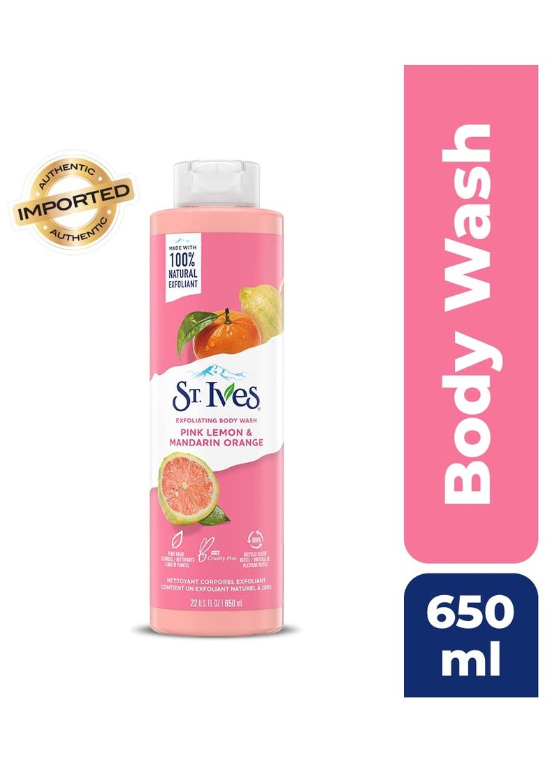 ST. Ives Exfoliating Body Wash Pink Lemon and Mandarin Orange Extracts Shower Gel for Women 100 Percent Natural Extracts Cruelty Free Paraben Free 650ml Transparent - Image 2