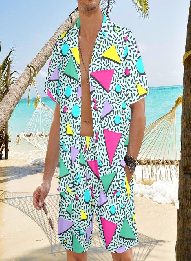 Artsadd 80s Outfit for Men 2 Piece Tracksuit Set Hawaiian Shirt and Shorts Button Down 90s Shirts Neon Outfit Beach Disco Party Costume Retro L - Image 3