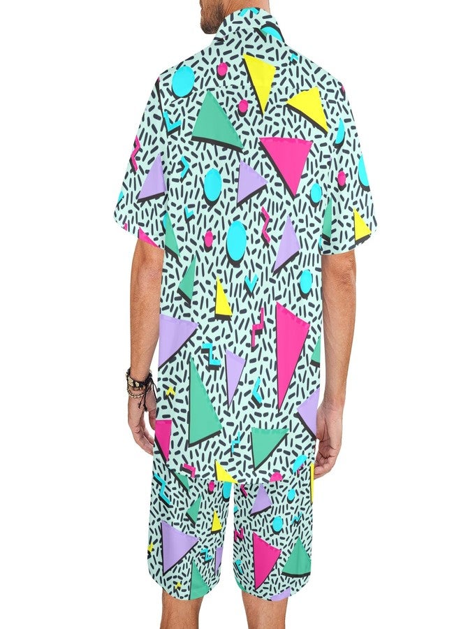 Artsadd 80s Outfit for Men 2 Piece Tracksuit Set Hawaiian Shirt and Shorts Button Down 90s Shirts Neon Outfit Beach Disco Party Costume Retro L - Image 4