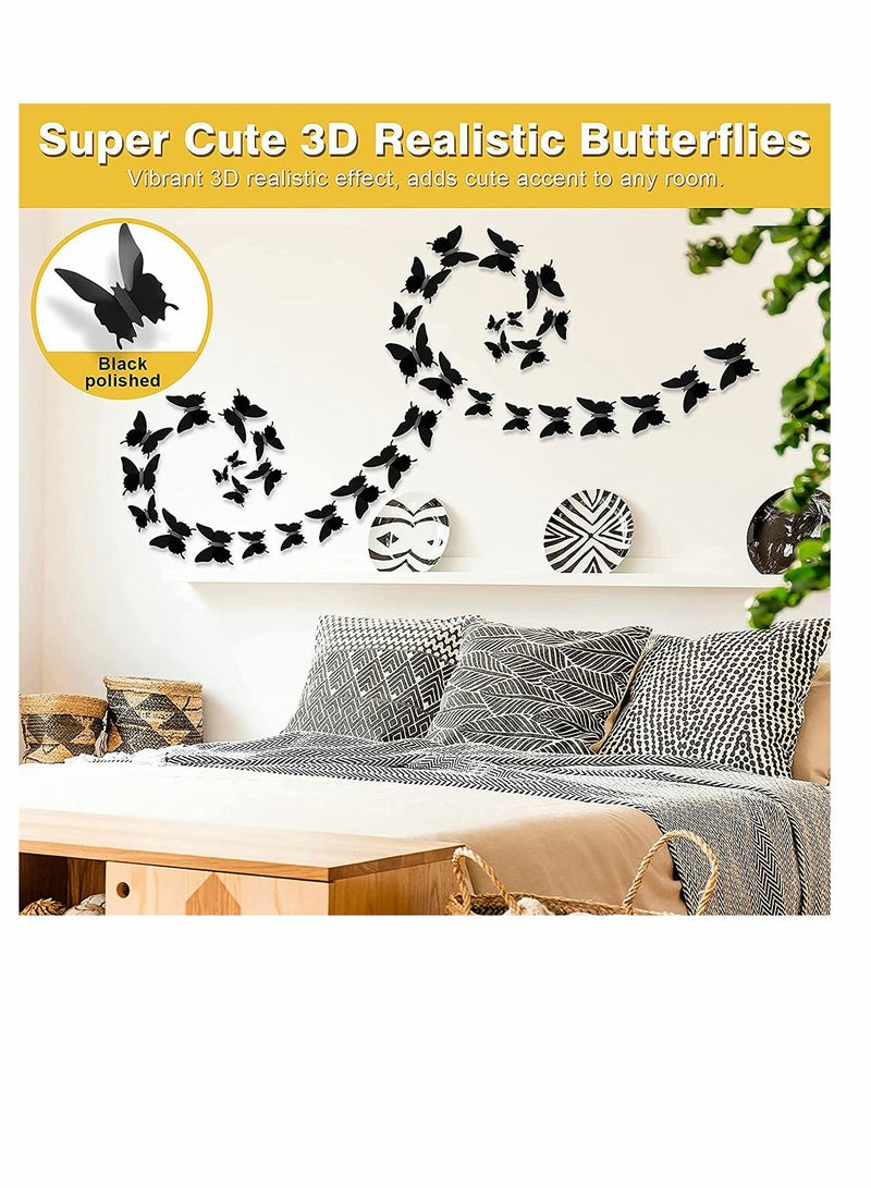 KASTWAVE Butterfly Wall Decoration Sticker, Bedroom Polished Wall Stickers by , 3 Sizes Durable DIY Decorations Wall Art for Living Room Home Party, 36 Pcs Black - Image 2