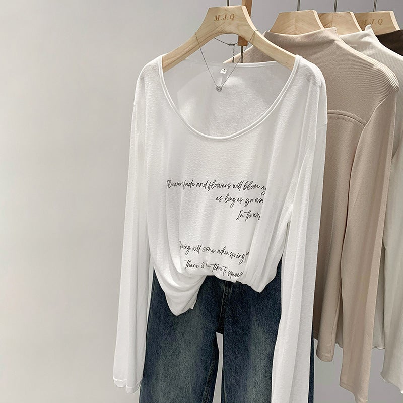 Real S Korean Style T-Shirt For Women 2024 Early Lazy Chic Thin Printed Sun Protection Blouse Loose Casual Long Sleeve - Image 1