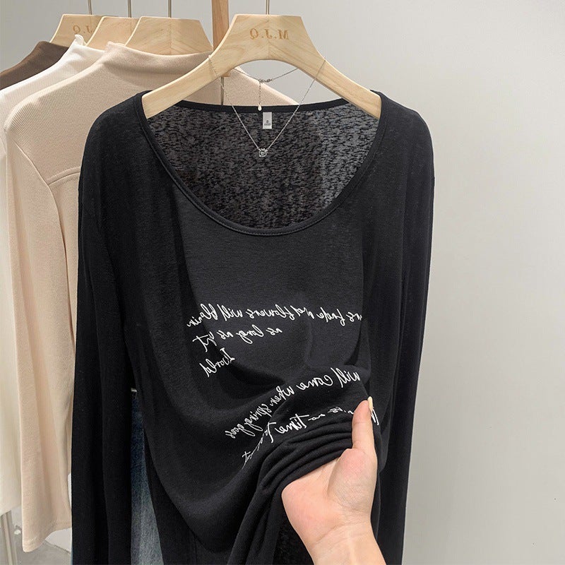 Real S Korean Style T-Shirt For Women 2024 Early Lazy Chic Thin Printed Sun Protection Blouse Loose Casual Long Sleeve - Image 4