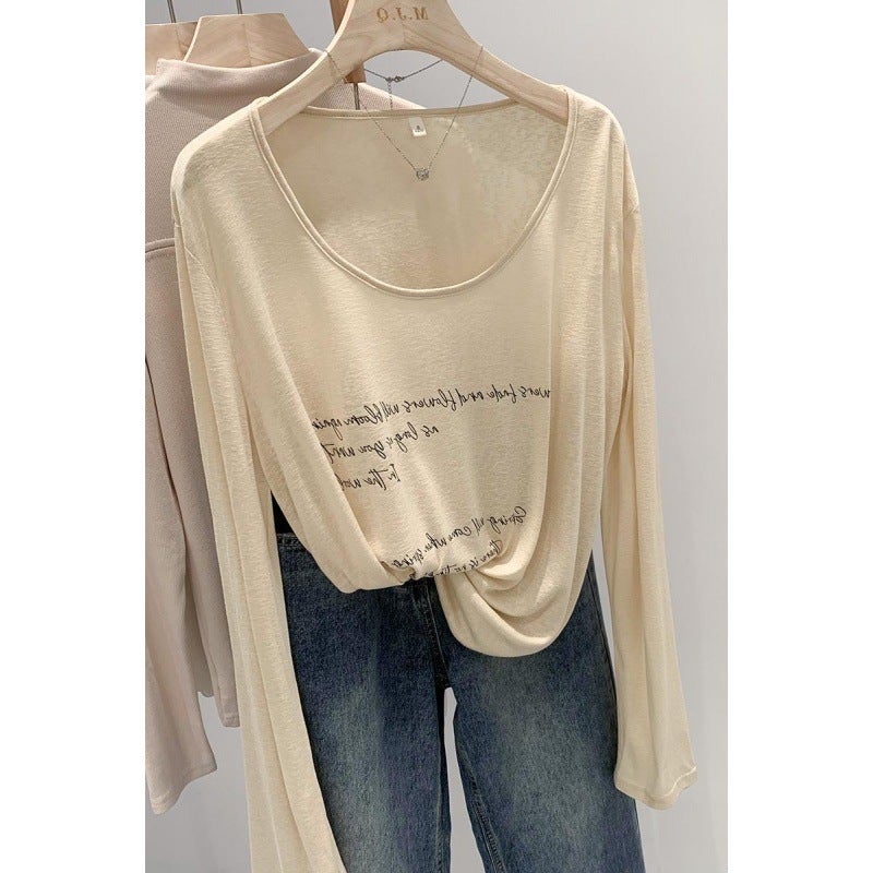 Real S Korean Style T-Shirt For Women 2024 Early Lazy Chic Thin Printed Sun Protection Blouse Loose Casual Long Sleeve - Image 3