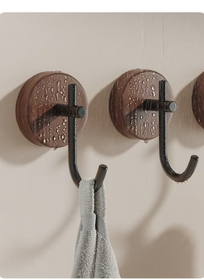 4 Pack Wood Wall Hanger Hooks - Heavy Duty Walnut Wooden Wall Mounted Hangers With Metal Double Hooks, for Coats, Towels, Hats, Keys, Purses, Bags & Robes - Image 3