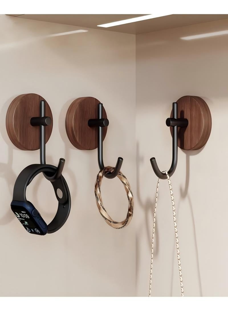 4 Pack Wood Wall Hanger Hooks - Heavy Duty Walnut Wooden Wall Mounted Hangers With Metal Double Hooks, for Coats, Towels, Hats, Keys, Purses, Bags & Robes - Image 2