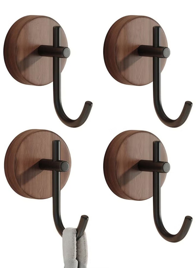 4 Pack Wood Wall Hanger Hooks - Heavy Duty Walnut Wooden Wall Mounted Hangers With Metal Double Hooks, for Coats, Towels, Hats, Keys, Purses, Bags & Robes - Image 1