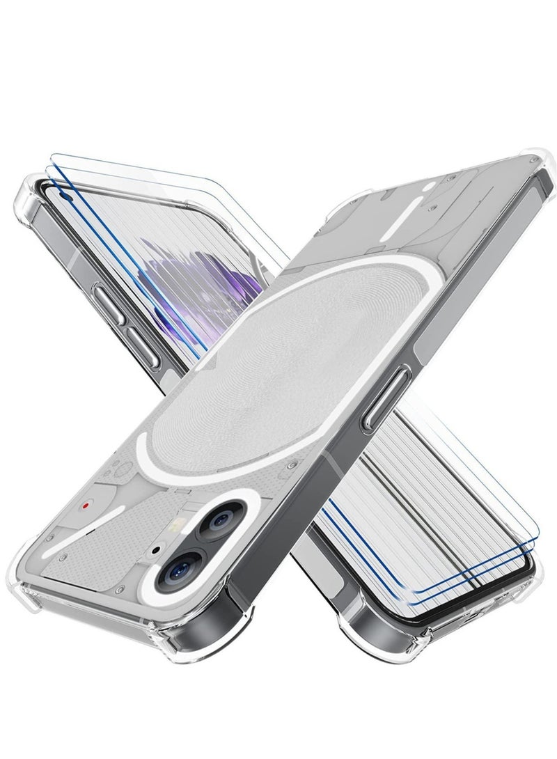 ELTRAZONE Nothing Phone 1 Case with 2 Pack Tempered Glass Screen Protector, Crystal Clear TPU Silicone Case with Airbag Corners, Drop Protection Cover For Nothing Phone 1 - Image 1