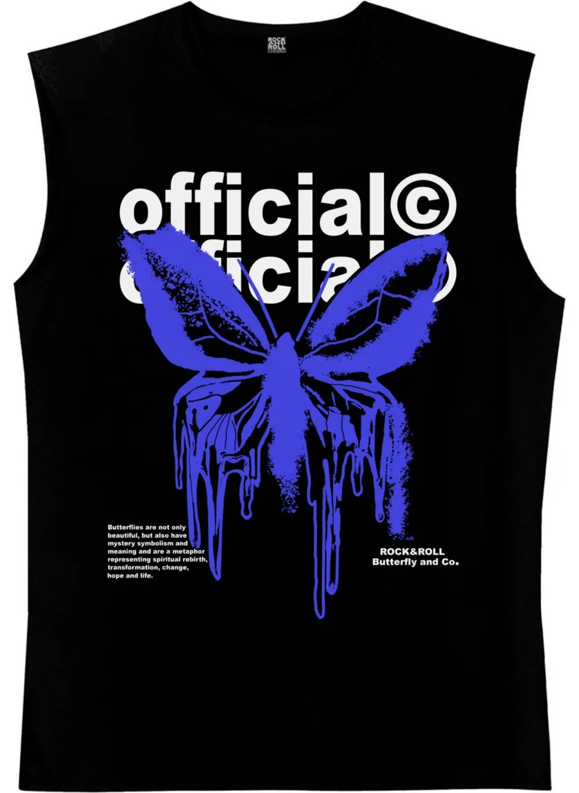 Rock&Roll Flowing Butterfly Black Cut-Sleeve|sleeveless Undershirt Men's T-Shirt