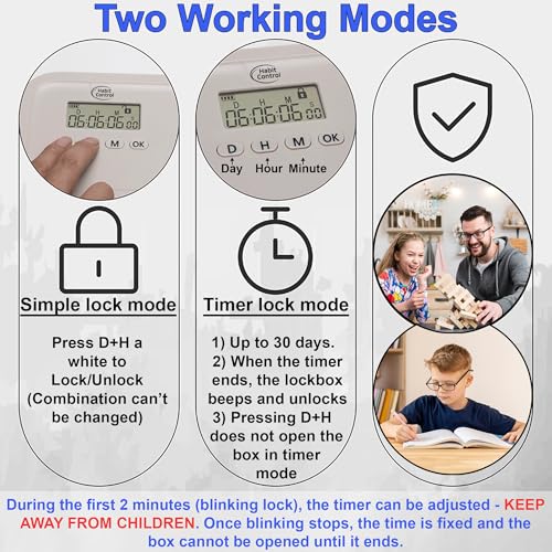 Habit Control Timed Lock Box Unplug from Cell Phones Video Games Socials Snacks Distractions Time Locking Container 30 Days Max Timer Be More Present Productive Focused Beige - Image 3