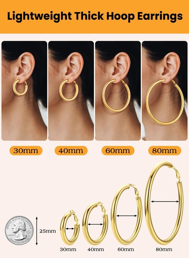 Bestyle 5mm Thick Large Gold Hoop Earrings Lightweight Chunky Hoop Earrings Hollow Tube Hypoallergenic Trendy Stainless Steel Eearrings for Women 40mm - Image 4