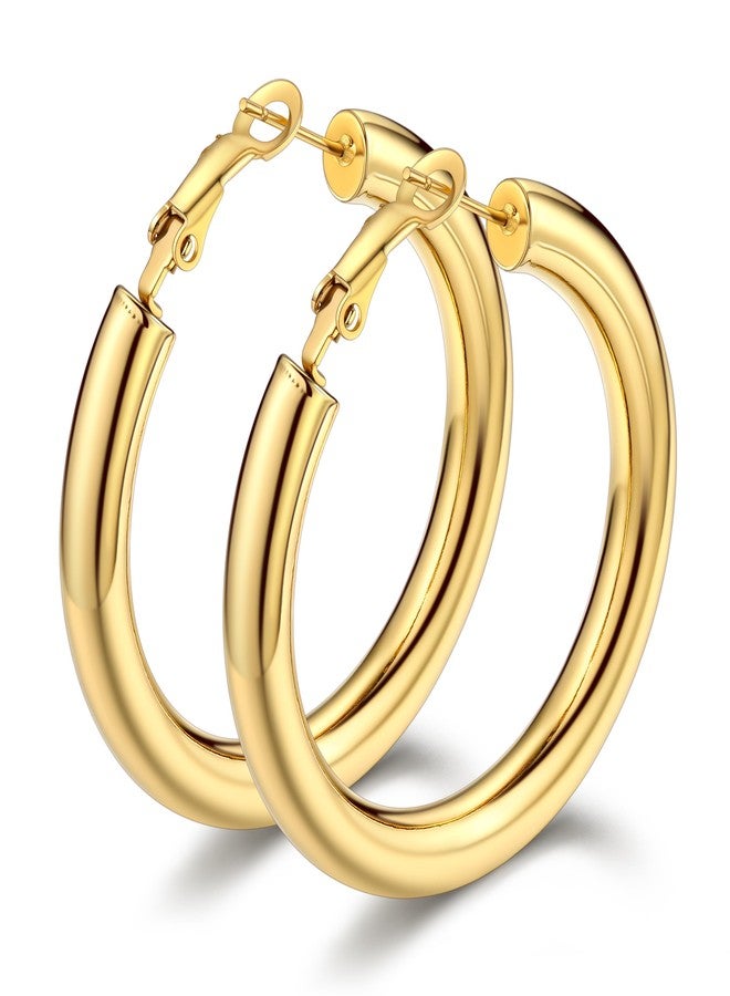 Bestyle 5mm Thick Large Gold Hoop Earrings Lightweight Chunky Hoop Earrings Hollow Tube Hypoallergenic Trendy Stainless Steel Eearrings for Women 40mm - Image 1