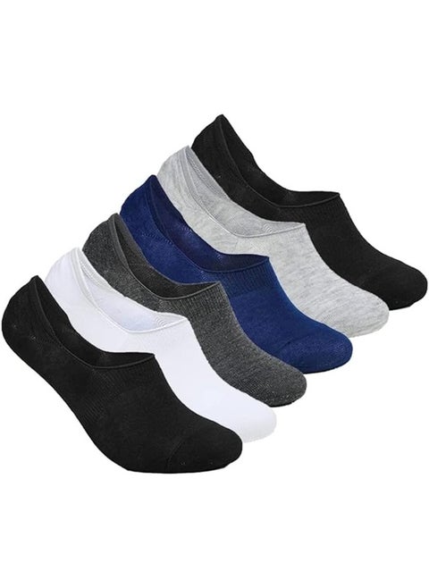 6 Pairs Men's No Show Socks Cotton Non Slip Loafer Sock Invisible Liners Free Size EU 40 to 45 (Multi - 6 pairs, 6)
