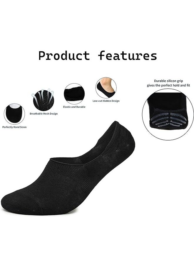 6 Pairs Men's No Show Socks Cotton Non Slip Loafer Sock Invisible Liners Free Size EU 40 to 45 (Multi - 6 pairs, 6)