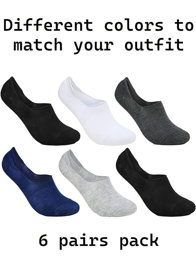 6 Pairs Men's No Show Socks Cotton Non Slip Loafer Sock Invisible Liners Free Size EU 40 to 45 (Multi - 6 pairs, 6)