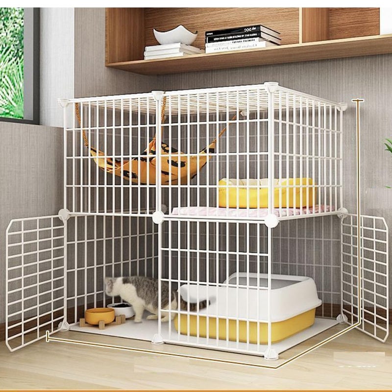 FDSDEFEN Cat Cage Indoor DIY Cat Playpen Detachable Metal Wire Kennels Indoor Cat Enclosures DIY Playpen Metal Kennel 2 Tier - Image 2