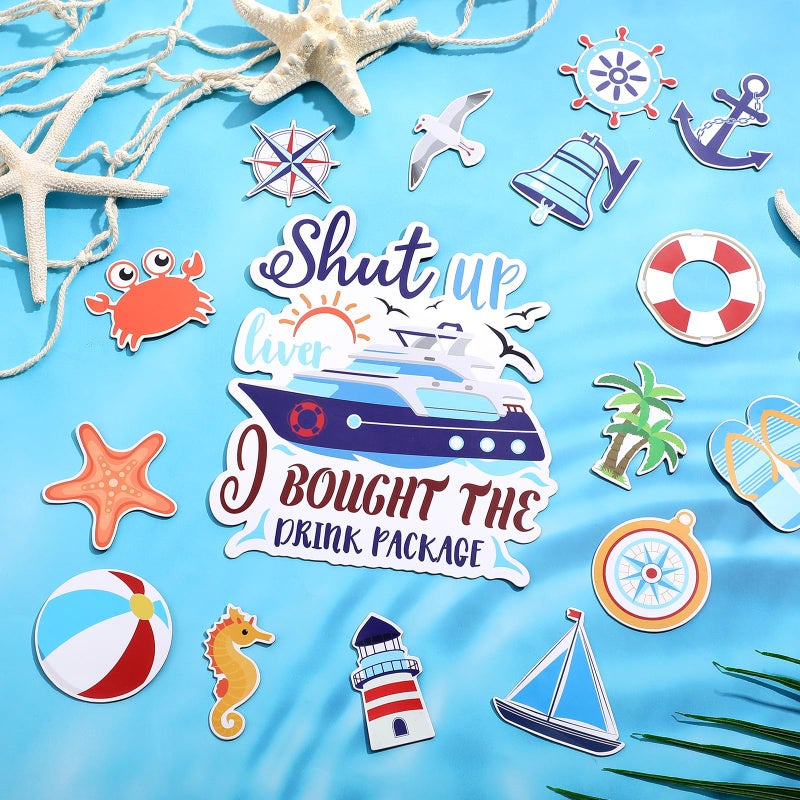 Copkim 27 Pcs Cruise Door Magnetic Decorations Cruise Ship Refrigerator Magnets Decor Funny Sea Navigation Fridge Stickers Carnival Decorations Accessories for Cabin Party Supplies - Image 4