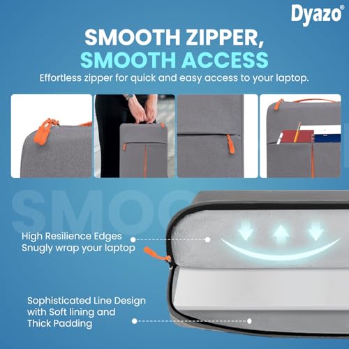 Dyazo 13.3 Inch Laptop Sleeve Case | Slim & Water Resistant Case Cover | Front Pocket with Handle | Compatible for MacBook Air (M2 M3 M4), HP, Dell, ASUS, Lenovo and Other Notebooks (Grey & Orange) - Image 4