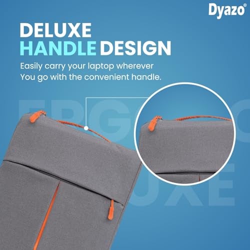 Dyazo 13.3 Inch Laptop Sleeve Case | Slim & Water Resistant Case Cover | Front Pocket with Handle | Compatible for MacBook Air (M2 M3 M4), HP, Dell, ASUS, Lenovo and Other Notebooks (Grey & Orange) - Image 3