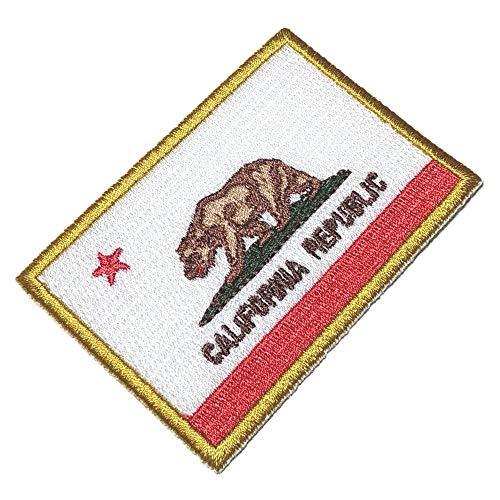 BR44 BE0194T01 California Republic USA Flag Emblem Tag 100% Embroidered Patch Iron or Sew - Image 1