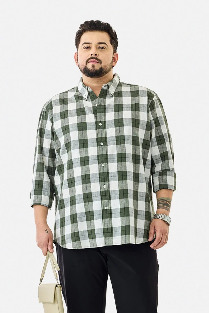 سنيتش قميص كاروهات مقاس كبير من مزيج الكتان