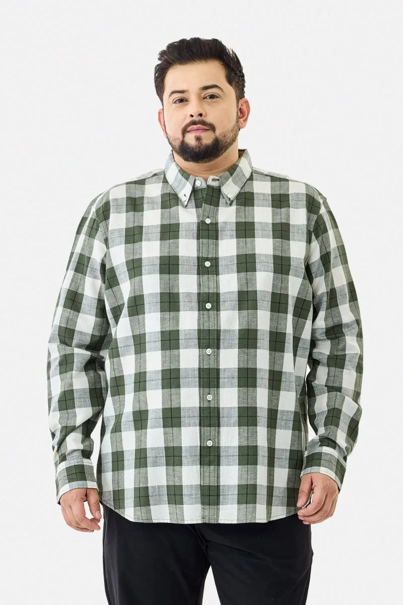 سنيتش قميص كاروهات مقاس كبير من مزيج الكتان