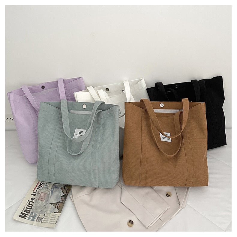 Lavender Corduroy Large Tote Bag for Women, Simple Vertical Stripe, Versatile Shoulder Handbag, Lightweight Durable Commute - Image 3