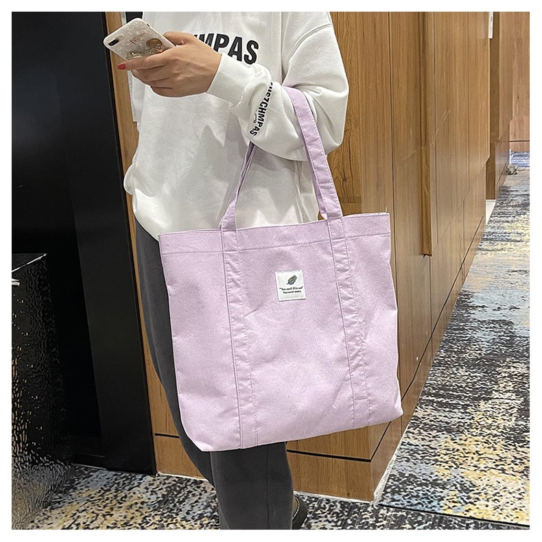 Lavender Corduroy Large Tote Bag for Women, Simple Vertical Stripe, Versatile Shoulder Handbag, Lightweight Durable Commute - Image 2