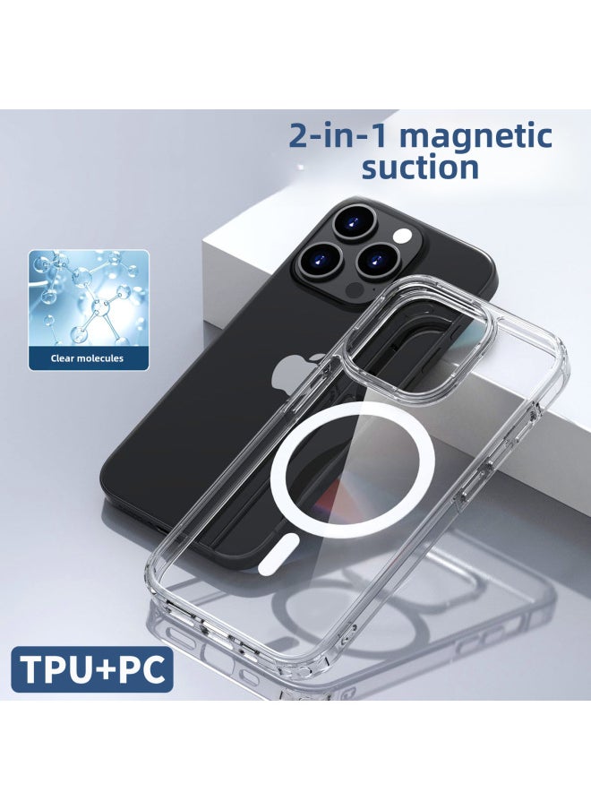 MagSafe Magnetic Mobile Phone Case Iphone16 Magnetic Case Touch Button Case For Apple 16Pro 15 Hard Case-Color:Magnetic Shell With Large Holes And Transparent (with Packaging Box)-Applicable Model:iphone15pro Max