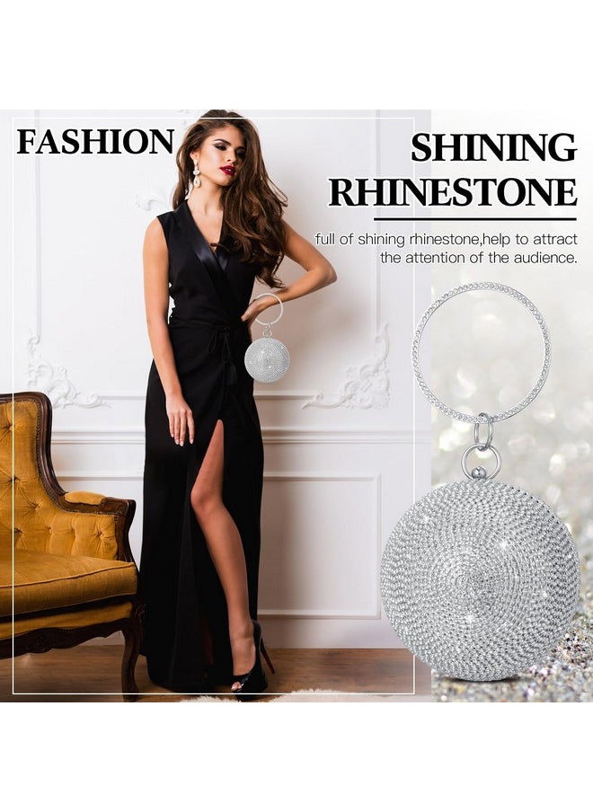 Saintrygo Disco Round Purse Silver Circle Ball Crystal Clutch Rhinestone Evening Tassel Women Handbags With Long Chain(Silver,Round Shape)  - Image 4
