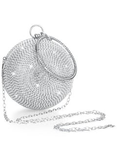 Saintrygo Disco Round Purse Silver Circle Ball Crystal Clutch Rhinestone Evening Tassel Women Handbags With Long Chain(Silver,Round Shape)  - Image 1