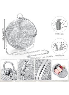 Saintrygo Disco Round Purse Silver Circle Ball Crystal Clutch Rhinestone Evening Tassel Women Handbags With Long Chain(Silver,Round Shape)  - Image 3
