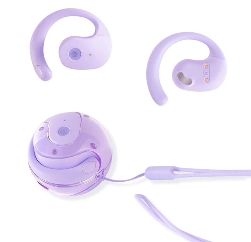 sunshot Ows Hanging Earphones 5.4 Bluetooth , Air Conduction Wireless Bluetooth Earphone, Bluetooth BT 5.4 Low Latency, Open Ear Headphones IPX5 Waterproof and Noise Reducing Touch Sports Earphones Purple - Image 1