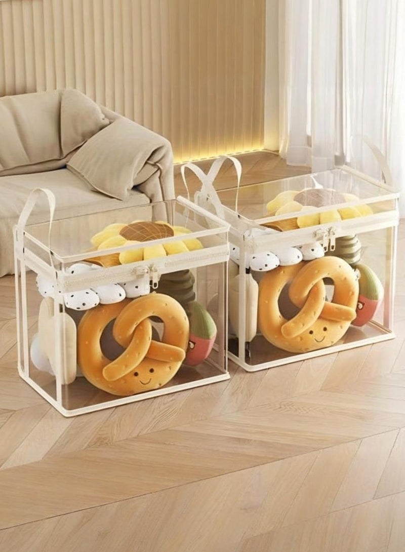 XiuWoo 2-Piece Transparent Dustproof Handheld Zipper with Lid Storage Box, Household Toy Sorting Basket - Image 1