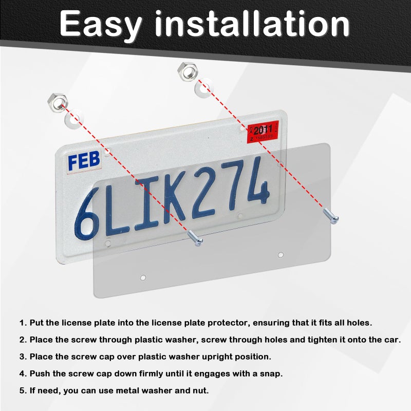 Wanheart Flat License Plate Cover Set 2 Pack Clear â€“ Frameless ABS Protector for Standard 12Ã—6 US Plates, Scratch UV Resistant Plate Cover with Screws Caps, Front Rear Car Accessories (Clear) - Image 4
