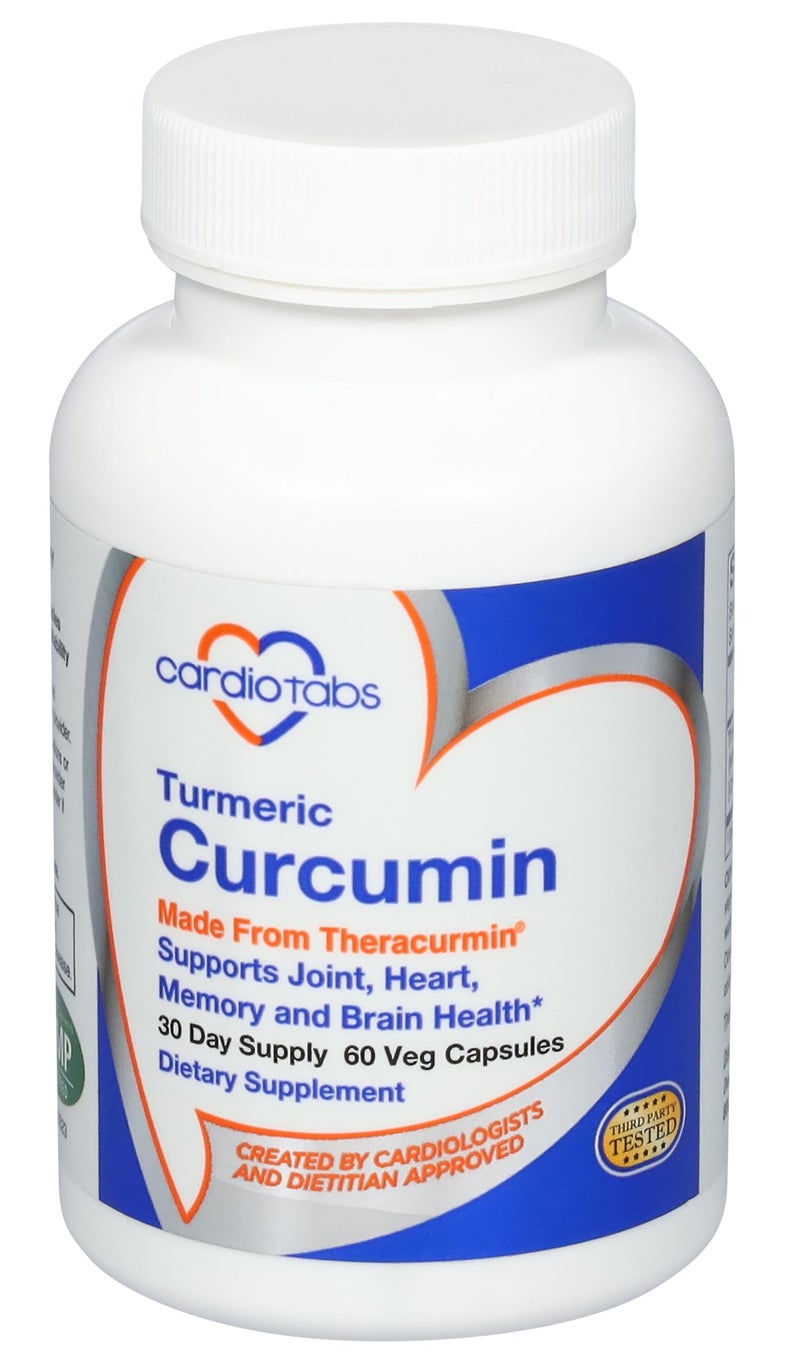 CardioTabs Turmeric Curcumin Joint Heart Memory Brain Supplement with 600 mg Theracurmin Highly Absorbable Curcumin Supplements 60 Vegetarian Curcumin and Turmeric Capsules 30Day Supply