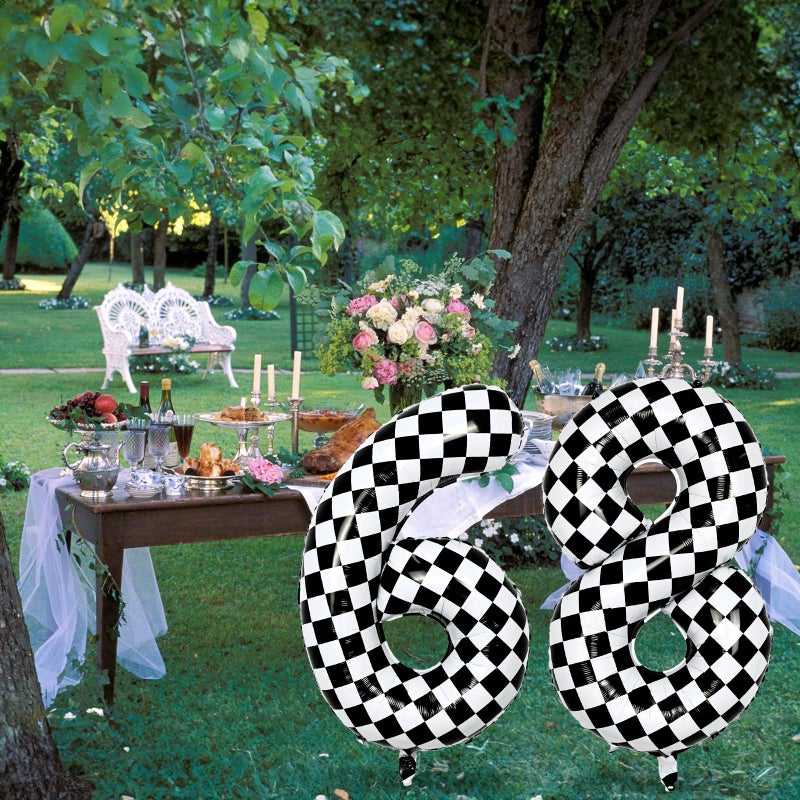 Isndare 40 Inch Checkered 5 Number Balloons, Large Foil Self Inflating 5th Birthday Racing Balloons Decor, Black and White Checkered 5 Ballons for Boys 5th Birthday Race Car Flag Party Decorations Supplies - Image 5