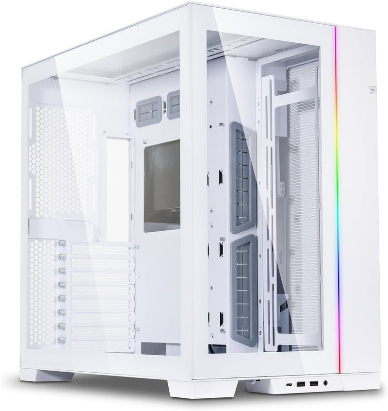 حالة كمبيوتر من نوع LIAN LI O11 Dynamic EVO O11DEW بلون أبيض، مصنوعة من الألمنيوم/الفولاذ/الزجاج المقوى، تنتمي إلى فئة الحالات المتوسطة الحجم (ATX Mid Tower). - Image 1