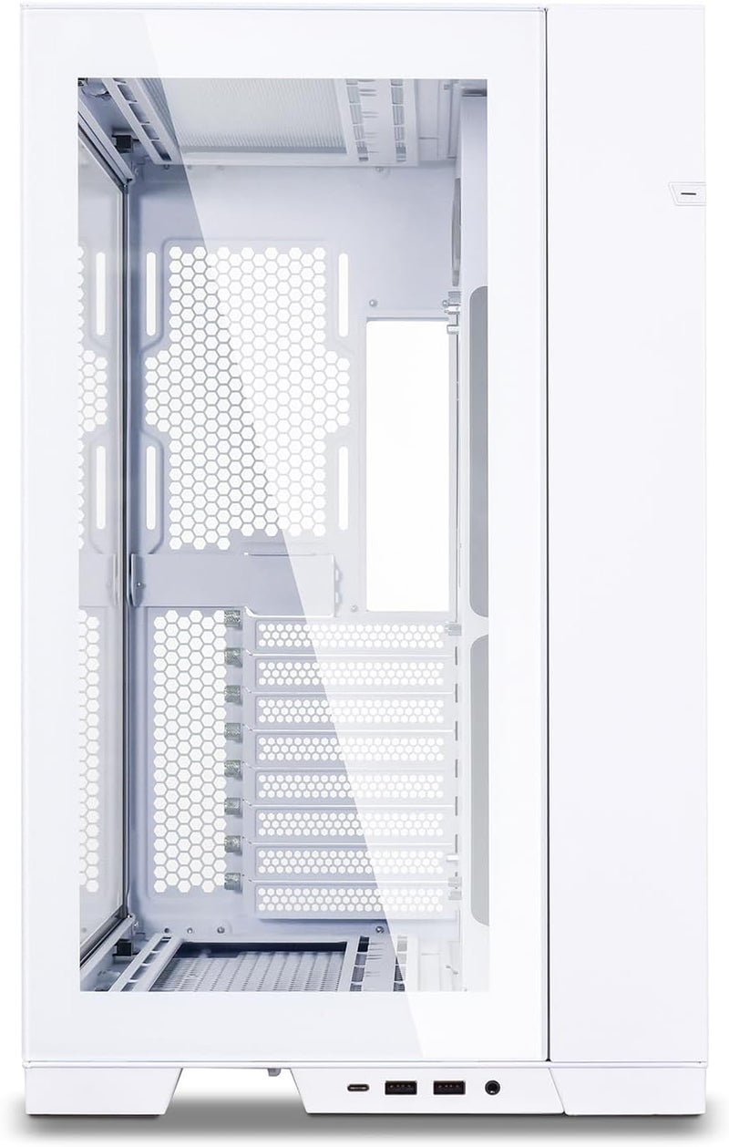 حالة كمبيوتر من نوع LIAN LI O11 Dynamic EVO O11DEW بلون أبيض، مصنوعة من الألمنيوم/الفولاذ/الزجاج المقوى، تنتمي إلى فئة الحالات المتوسطة الحجم (ATX Mid Tower). - Image 4