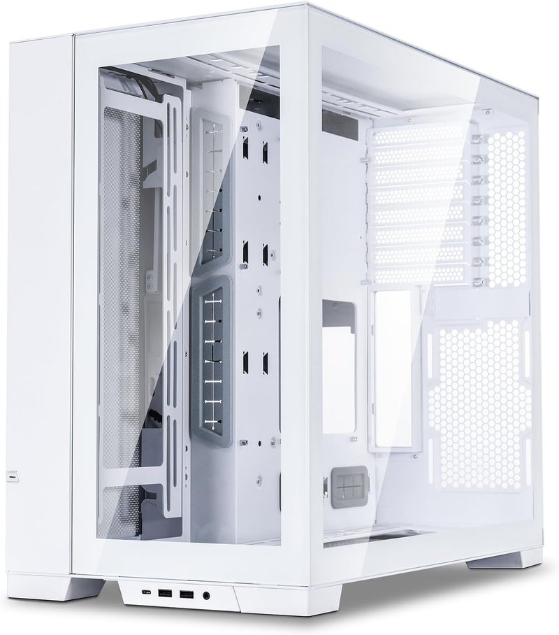 حالة كمبيوتر من نوع LIAN LI O11 Dynamic EVO O11DEW بلون أبيض، مصنوعة من الألمنيوم/الفولاذ/الزجاج المقوى، تنتمي إلى فئة الحالات المتوسطة الحجم (ATX Mid Tower). - Image 3