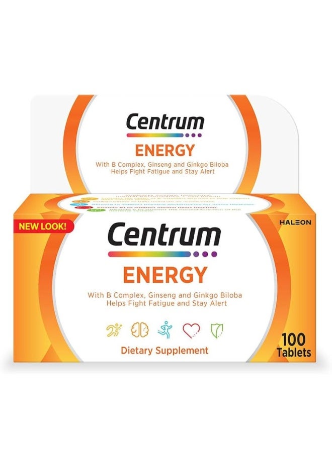 Centrum Energy Multivitamin with Ginseng and Gingko Biloba 100 Tablets