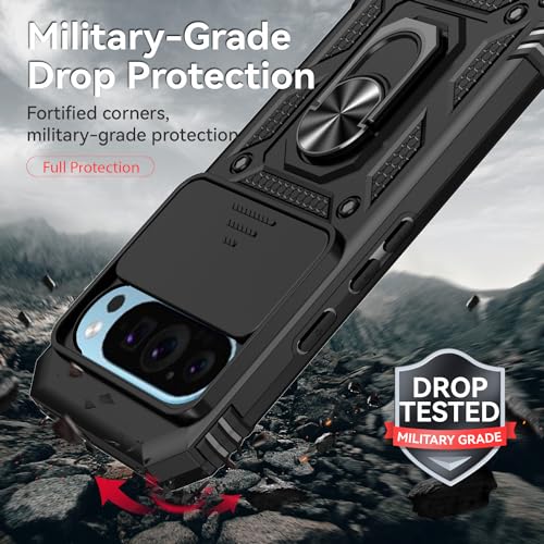 PUSHIMEI for Google Pixel 10 / Pixel 10 Pro Case: with Slide Camera Cover Screen Protector [Military Grade Drop Tested] Magnetic Ring Holder Kickstand Protective Phone Case for Google Pixel 9/9 Pro, Black - Image 5