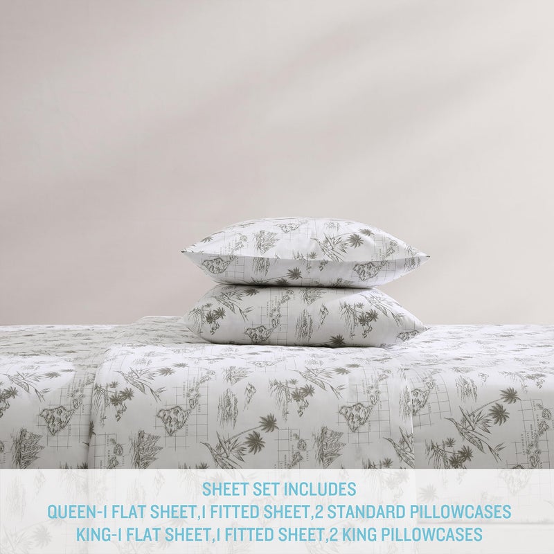 Tommy Bahama - Queen Sheets  Cotton Percale Bedding Set  Crisp & Cool  Stylish Bedding Set (Vintage Map Brown  Queen) - Image 3
