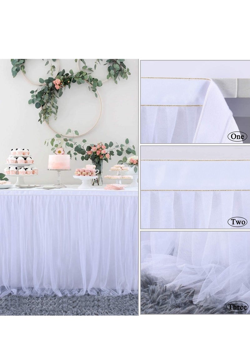 SYOSI - White Tulle Table Skirt for Rectangle or Round Tables, Tutu Table Skirt, Ruffle Table Cloth for Wedding Bridal Shower Baptism Birthday Party Christening Banquet Table Decorations (L6(ft), H 30In) - Image 1