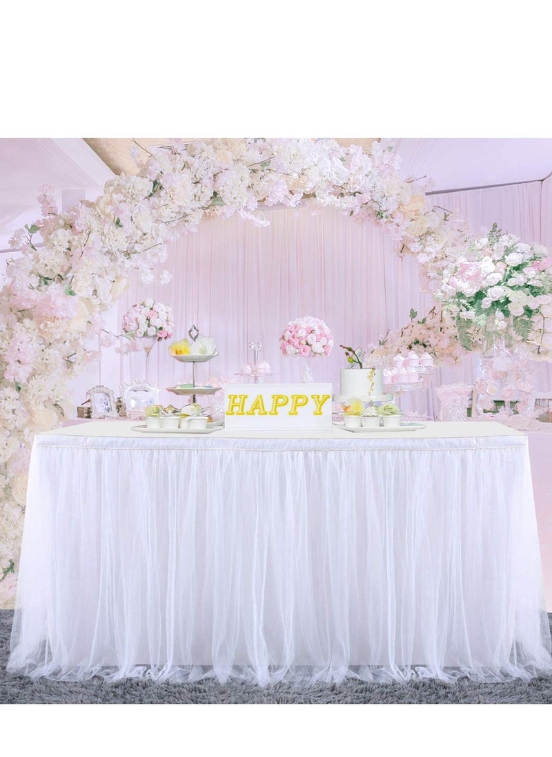 SYOSI - White Tulle Table Skirt for Rectangle or Round Tables, Tutu Table Skirt, Ruffle Table Cloth for Wedding Bridal Shower Baptism Birthday Party Christening Banquet Table Decorations (L6(ft), H 30In) - Image 1