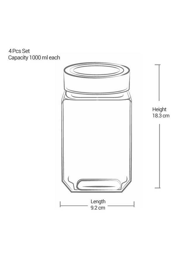 TREO - Treo By Milton Cube Storage Glass Jar, Set of 4, 1000 ml Each, Transparent | BPA Free | Storage Jar | Kitchen Organizer | Modular | Multipurpose Jar - Image 1